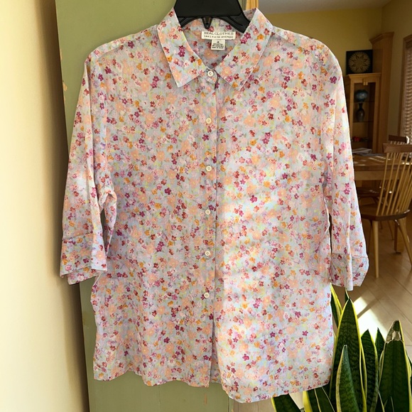 Saks Fifth Avenue Real Clothes 100% Cotton Floral Button Women’s Blouse Size 14 - Picture 13 of 14